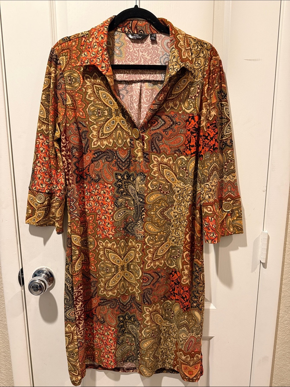 EUC Mlle Gabrielle Paisley Shift Dress in Orange, Brown, Gold